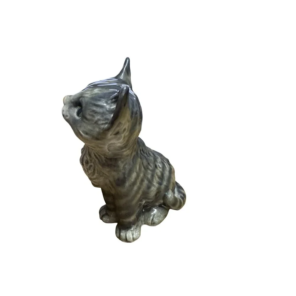 Goebel W Germany Cat Figurine 3100677 Gray Tabby Green‎ Eyes Vintage Ceramic